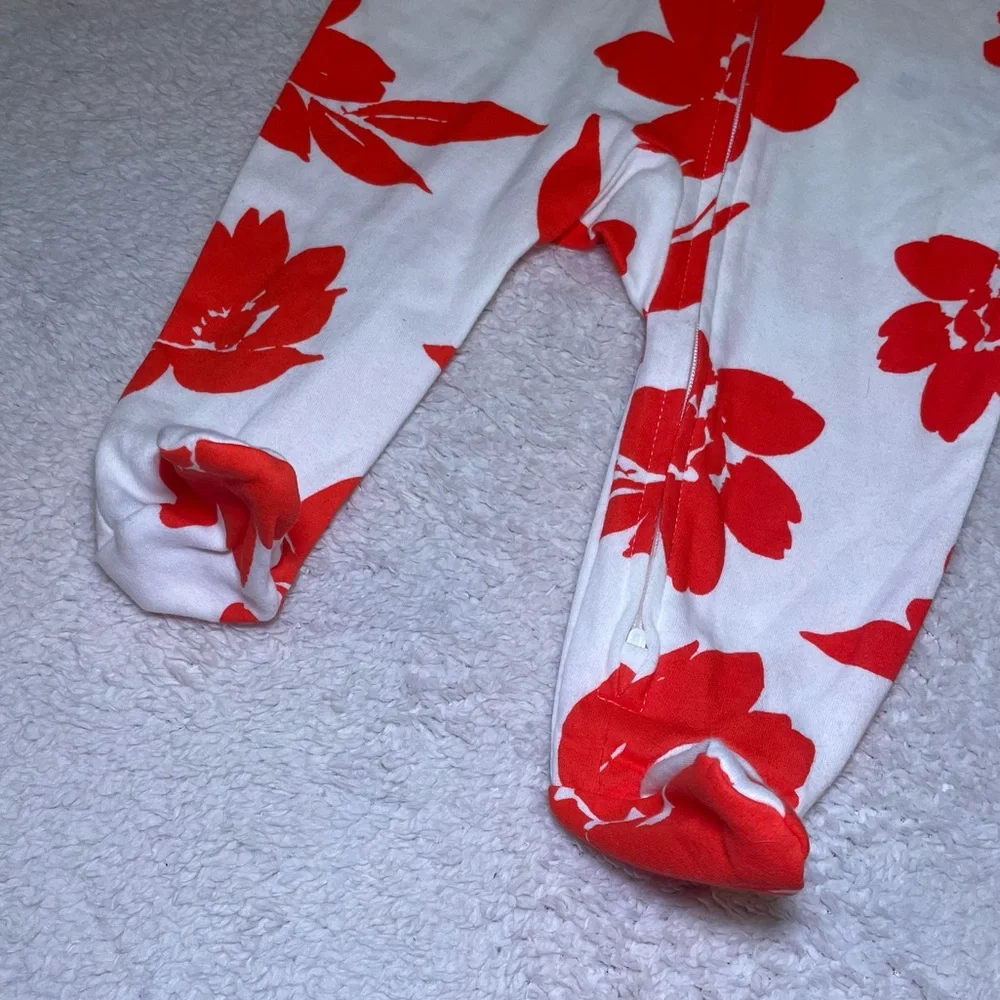 Carter's White One-Piece Footed Pajamas with Red Floral Print - Picture 3 of 7